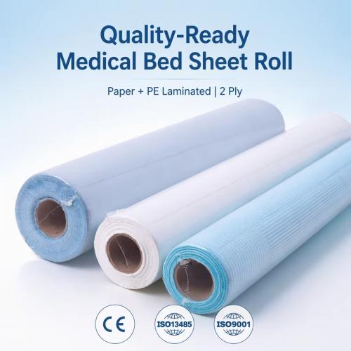 paper PE laminated couch roll;disposable examination table cover roll;waterproof paper bed sheet roll;PE coated medical examination paper roll;disposable treatment table cover roll;OEM disposable couch roll manufacturer